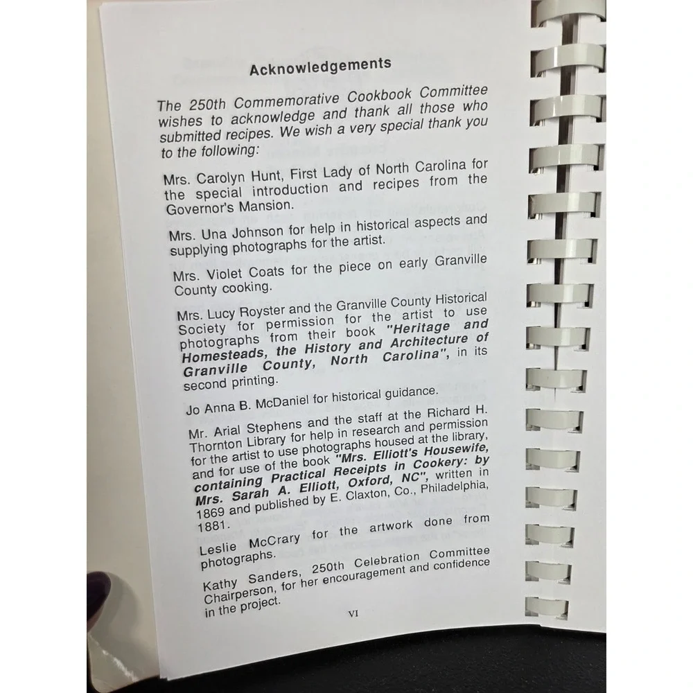 Granville County‎ North Carolina Commemorative Cookbook 1996 Vintage Spiral